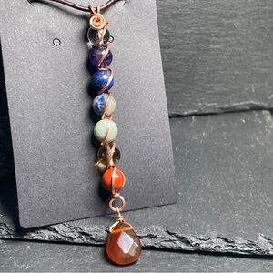 Artisan Gemstone Pendant Necklace With Carnelian Focal Leather Cord Boho Jewels
